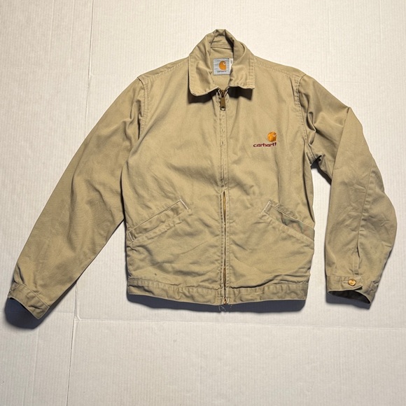 Carhartt Other - CARHARTT‎ Vintage Detroit Jacket Unlined Made in USA American Script Logo Tan S
